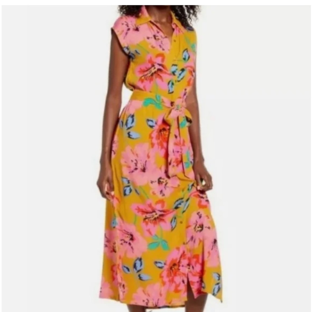 Billabong Little Flirt Tropical Boho Midi‎ Dress With Button Down Front- Small